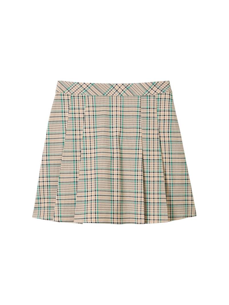 TOM TAILOR DENIM Damen Minirock mit Karomuster, beige, Kariert, Gr. L von Tom Tailor Denim