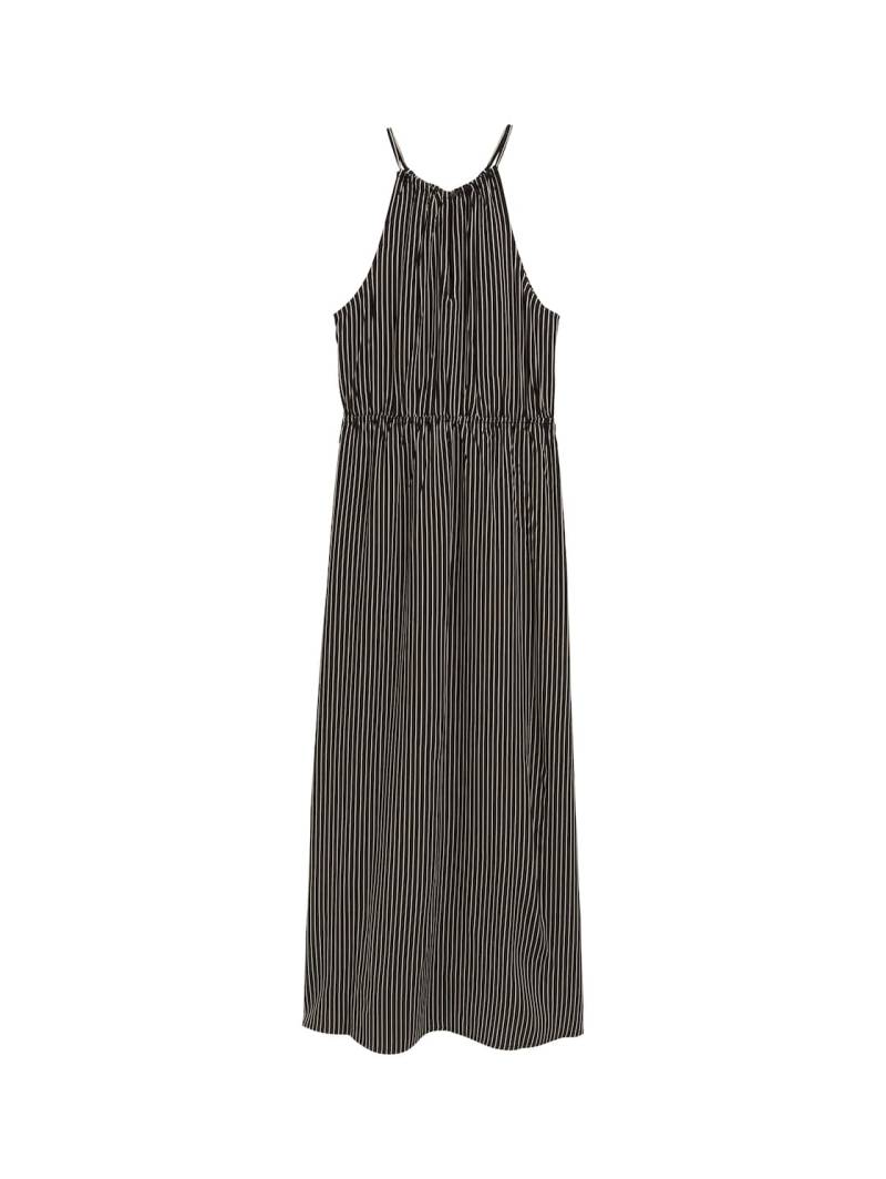 TOM TAILOR DENIM Damen Neckholder Maxi-Kleid, schwarz, Gestreift, Gr. S von Tom Tailor Denim