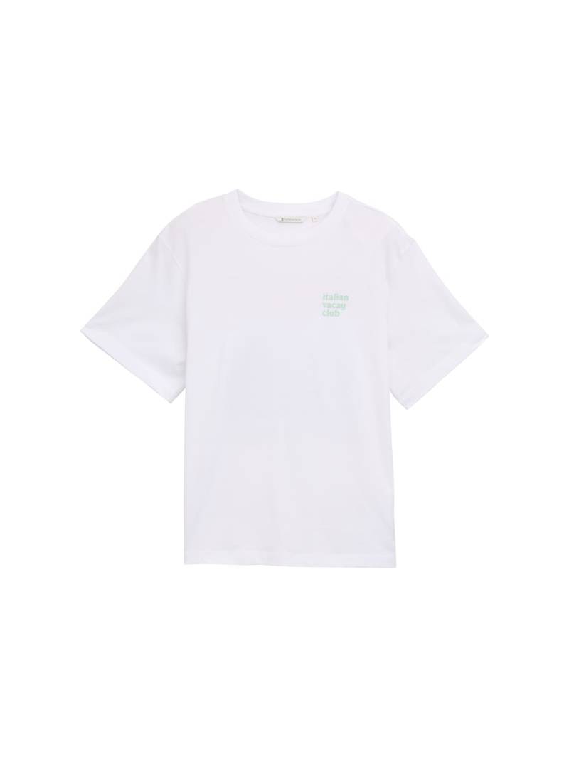 TOM TAILOR DENIM Damen Oversize T-Shirt mit Print, weiß, Uni, Gr. S von Tom Tailor Denim