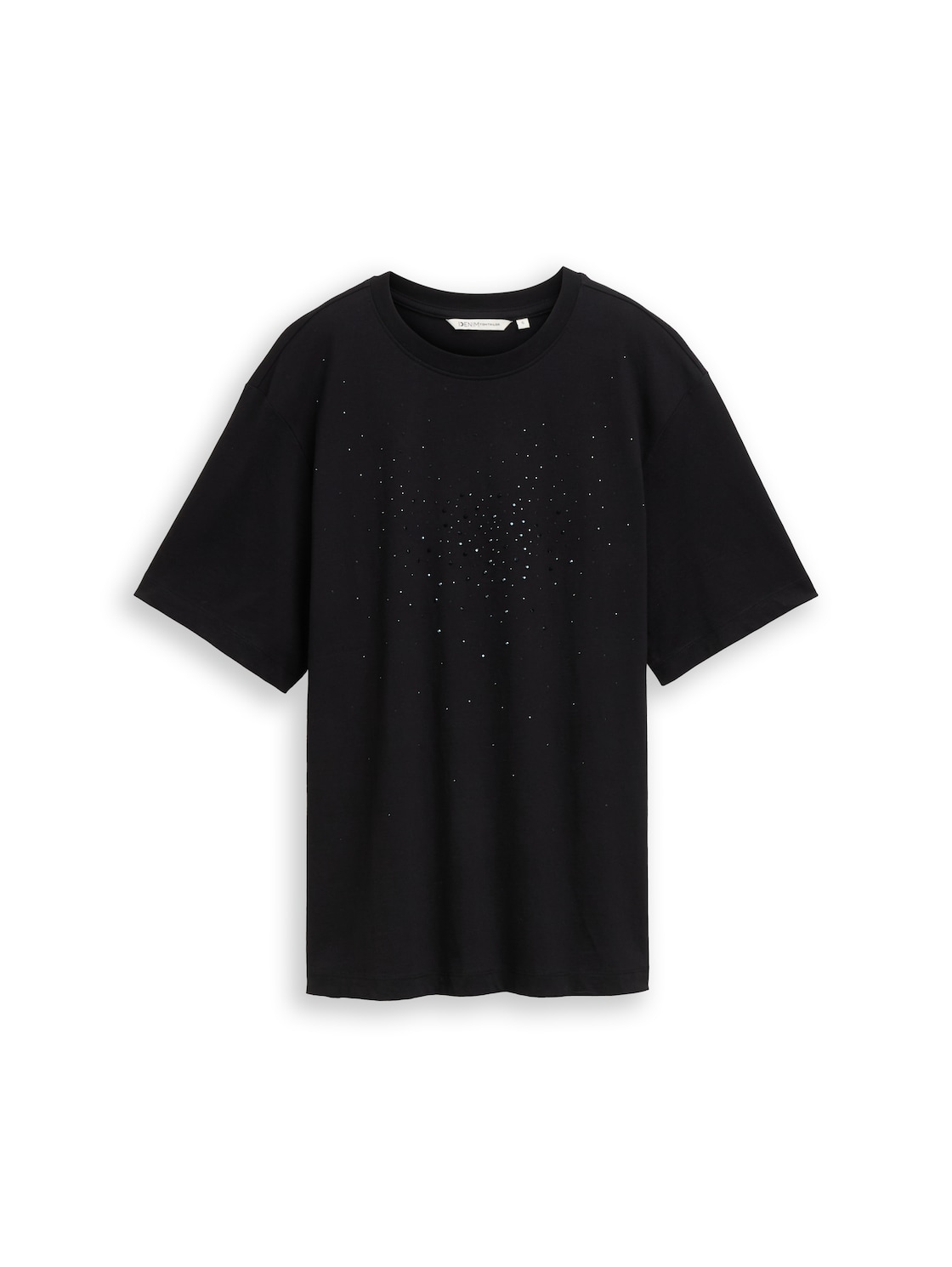TOM TAILOR DENIM Damen Oversize T-Shirt mit Strasssteinen, schwarz, Uni, Gr. S von Tom Tailor Denim