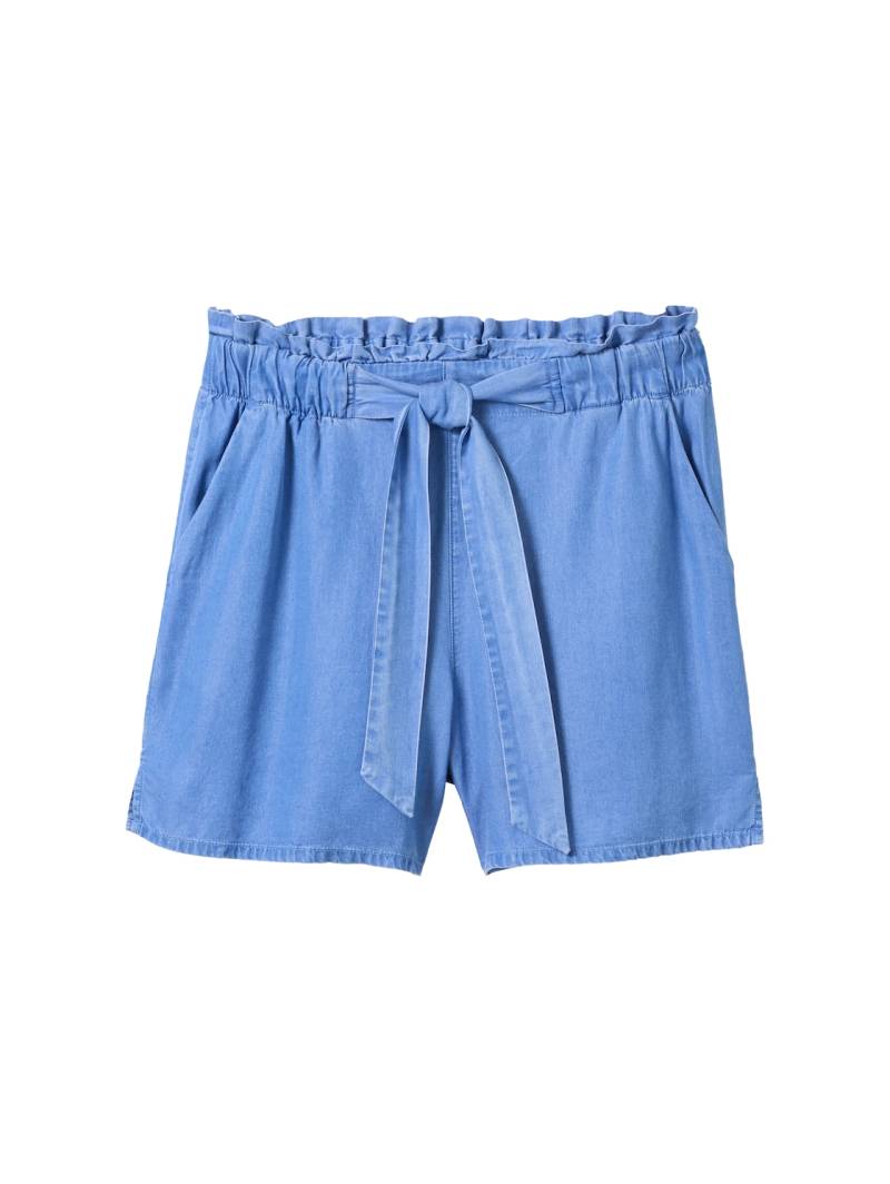 TOM TAILOR DENIM Damen Paperbag Shorts mit Lyocell, blau, Uni, Gr. L von Tom Tailor Denim