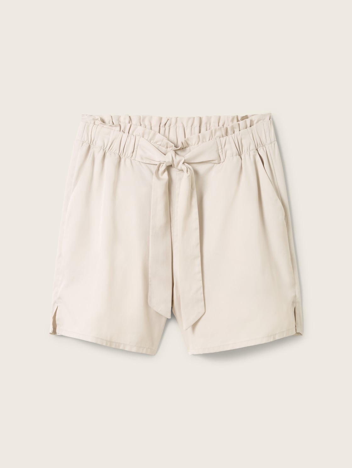 TOM TAILOR DENIM Damen Paperbag-Shorts mit TENCEL(TM) Lyocell, beige, Gr. L von Tom Tailor Denim