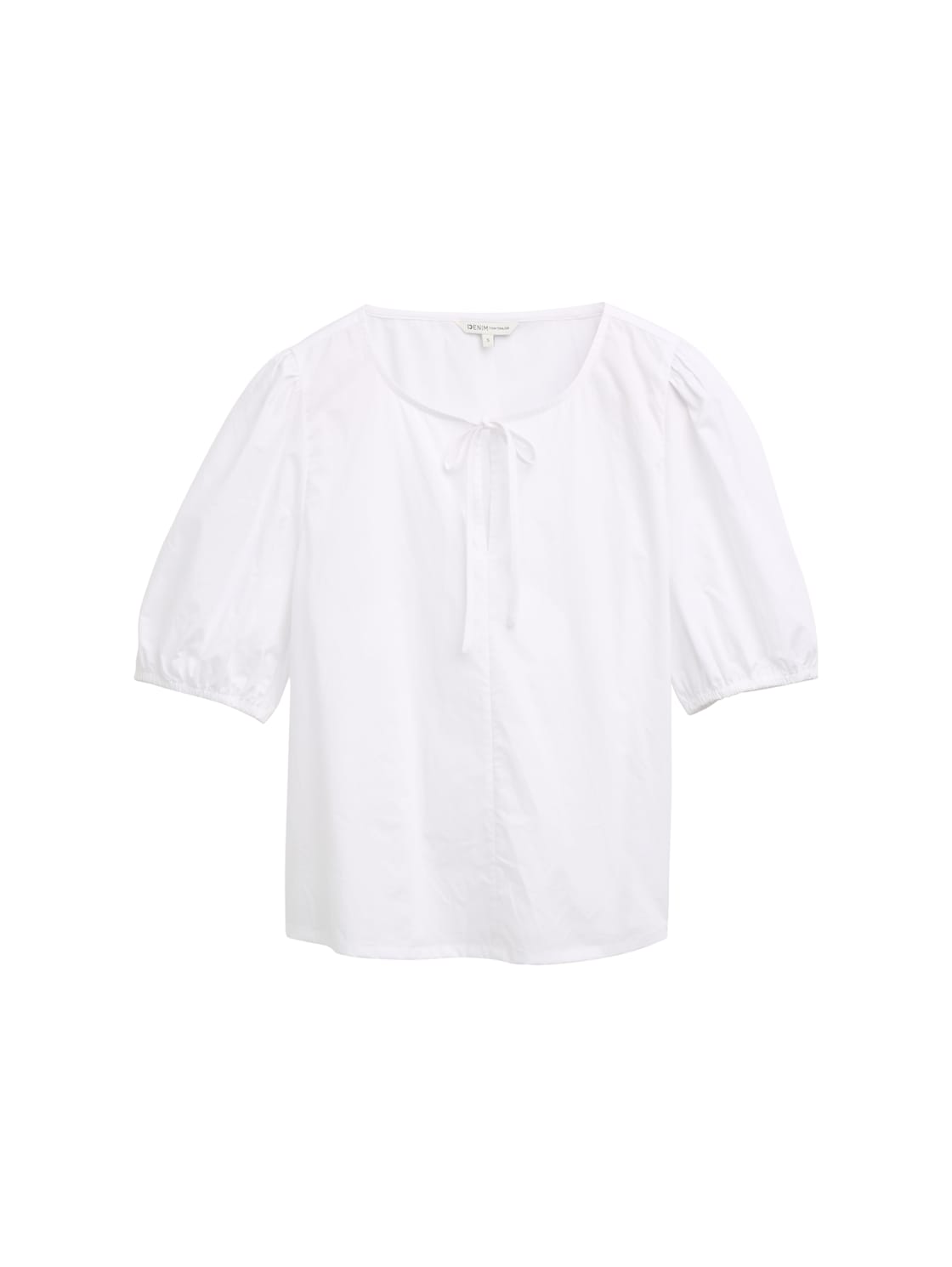 TOM TAILOR DENIM Damen Popeline Bluse mit Schleifendetail, weiß, Uni, Gr. XL von Tom Tailor Denim