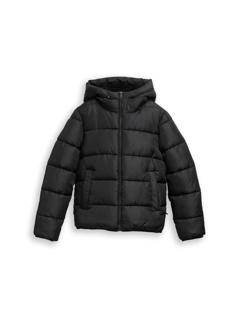 TOM TAILOR DENIM Damen Puffer-Jacke mit Kapuze, schwarz, Uni, Gr. XXL von Tom Tailor Denim