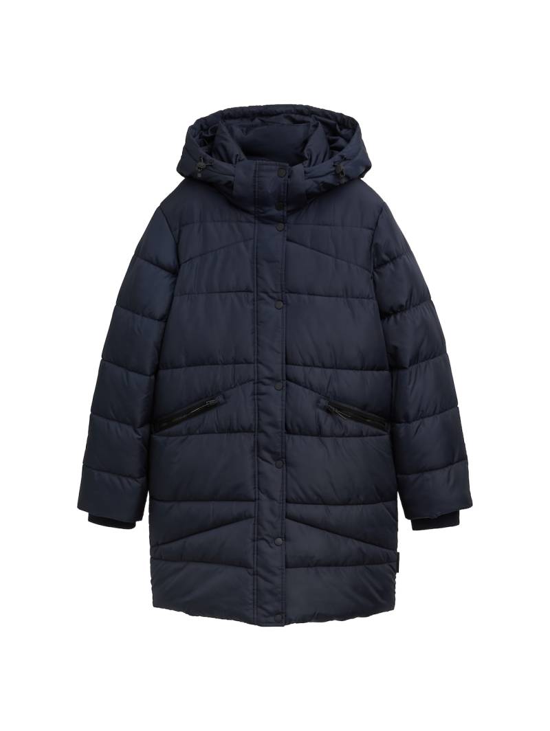 TOM TAILOR DENIM Damen Puffermantel mit abnehmbarer Kapuze, blau, Uni, Gr. XXL von Tom Tailor Denim