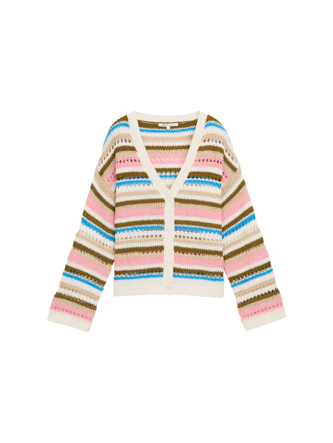 TOM TAILOR DENIM Damen Relaxed Fit Cardigan mit Lochmuster, weiß, Gestreift, Gr. XS TOM TAILOR DENIM Damen Relaxed Fit Cardigan mit Lochmuster, weiß, Gestreift, Gr. XS von Tom Tailor Denim