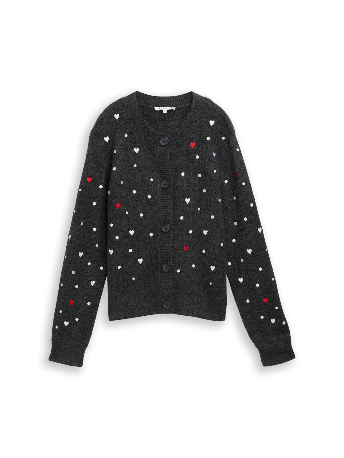 TOM TAILOR DENIM Damen Relaxed Fit Cardigan mit Stickereien, grau, Gemustert, Gr. XXL von Tom Tailor Denim