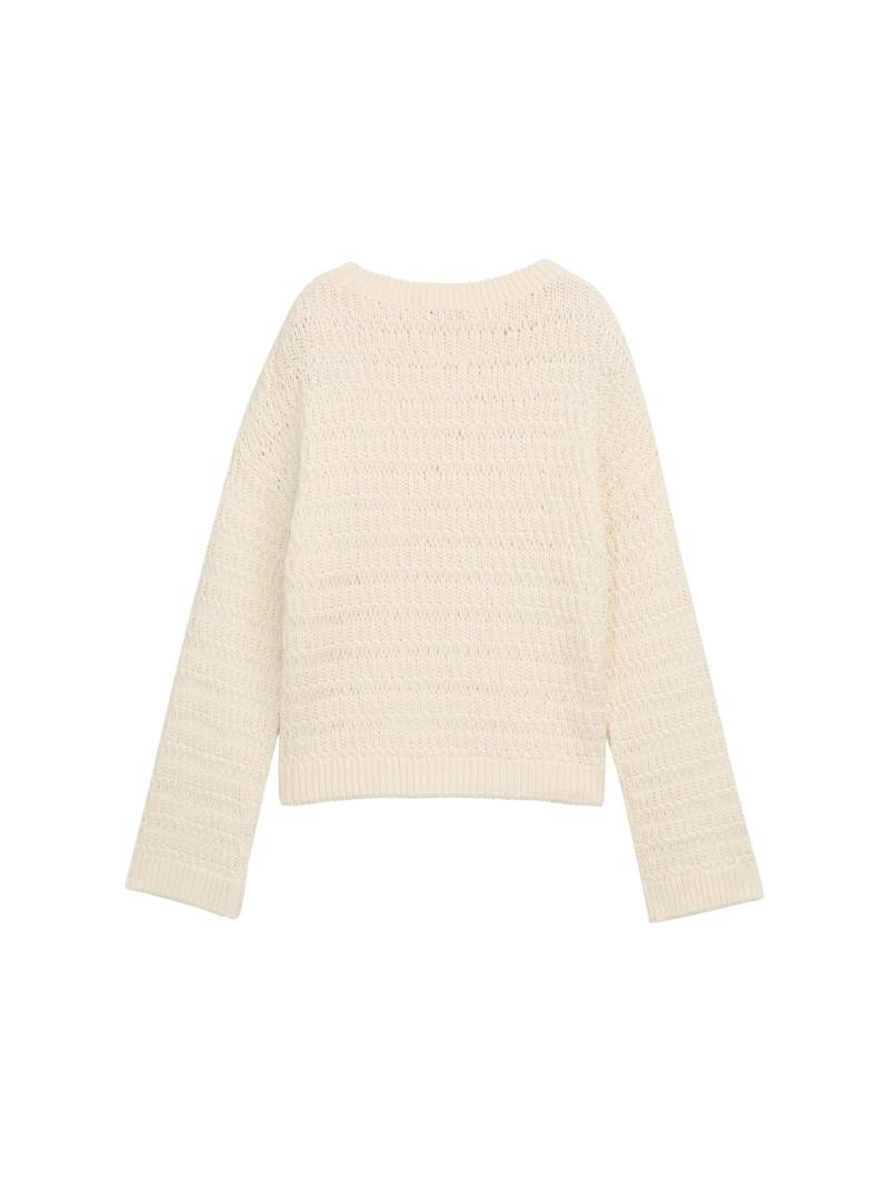 TOM TAILOR DENIM Damen Relaxed Fit Strickpullover, weiß, Uni, Gr. S von Tom Tailor Denim