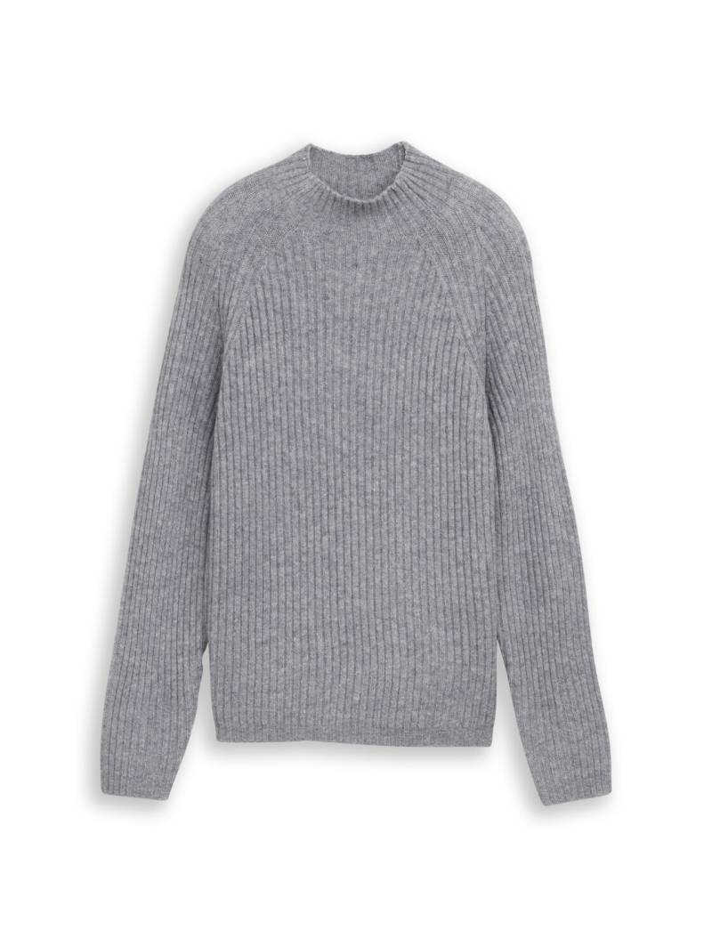 TOM TAILOR DENIM Damen Relaxed Fit Strickpullover mit Stehkragen, grau, Meliert, Gr. XS von Tom Tailor Denim