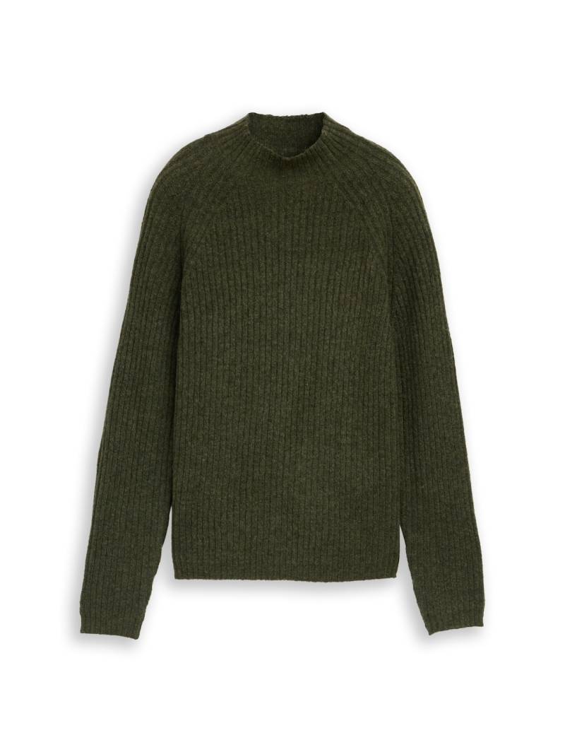 TOM TAILOR DENIM Damen Relaxed Fit Strickpullover mit Stehkragen, grün, Meliert, Gr. XS von Tom Tailor Denim