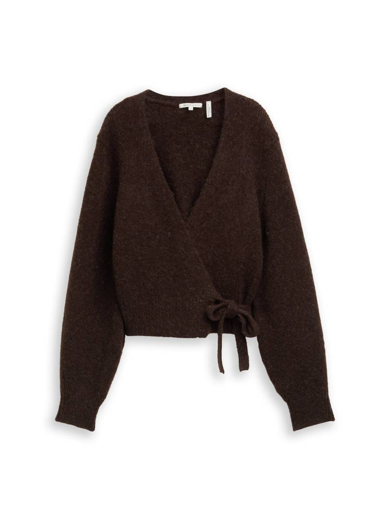 TOM TAILOR DENIM Damen Relaxed Fit Wrap Cardigan, braun, Meliert, Gr. S von Tom Tailor Denim