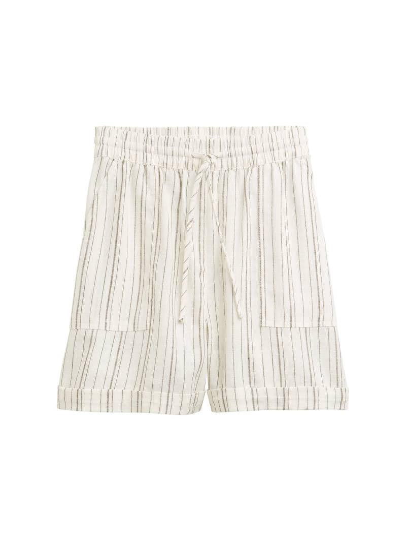 TOM TAILOR DENIM Damen Relaxed Shorts mit Leinenanteil, weiß, Gestreift, Gr. XL von Tom Tailor Denim