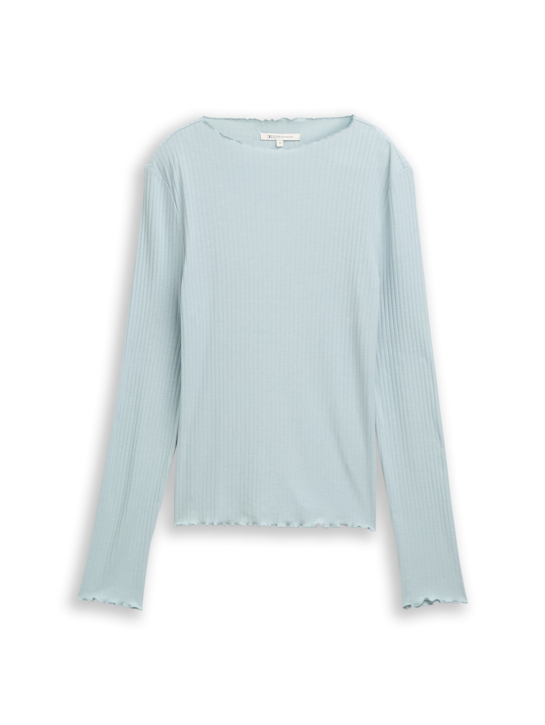 TOM TAILOR DENIM Damen Ripp Langarmshirt mit Stehkragen, blau, Uni, Gr. S von Tom Tailor Denim