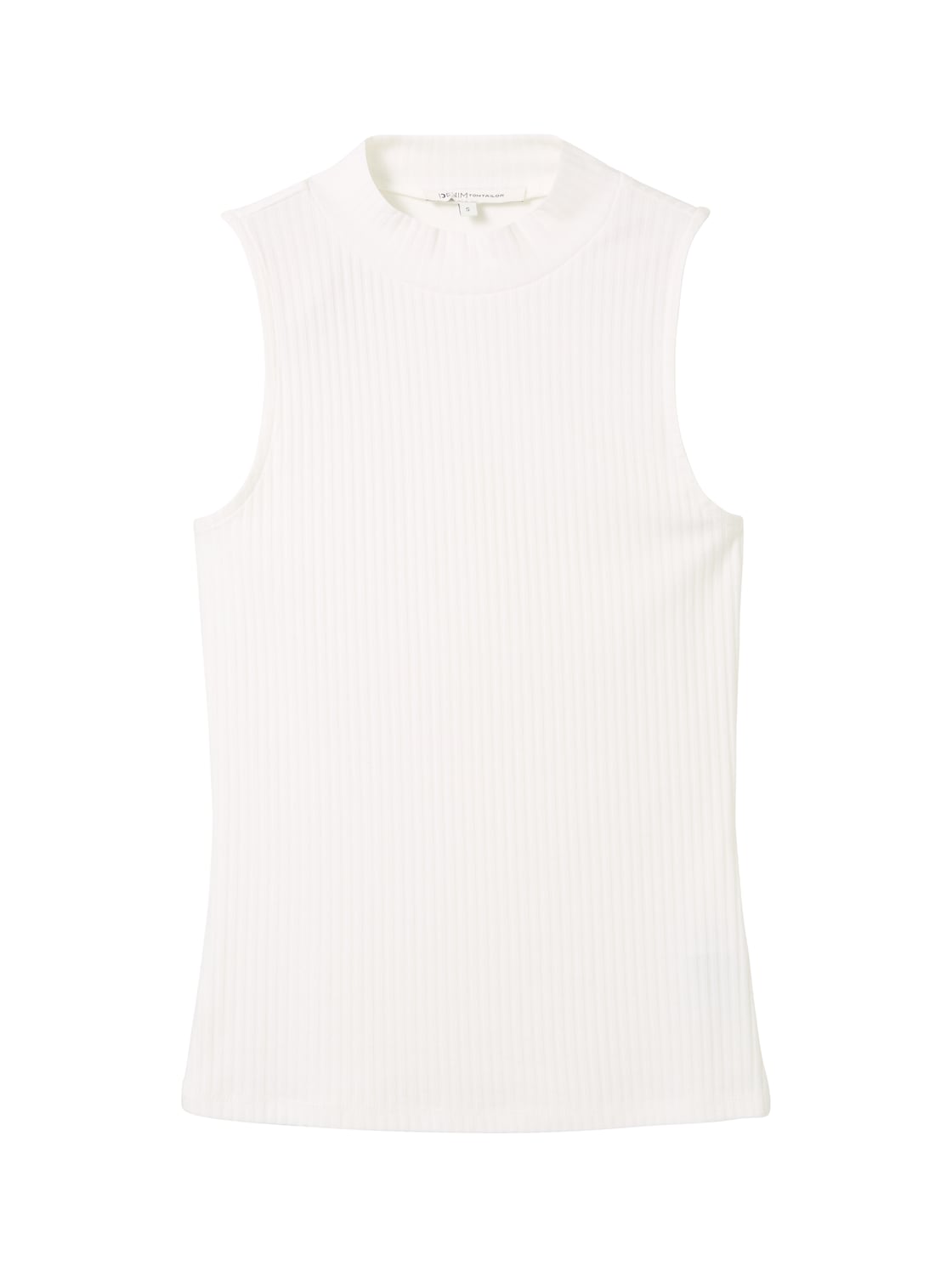 TOM TAILOR DENIM Damen Ripp Top mit Stehkragen, weiß, Uni, Gr. L von Tom Tailor Denim