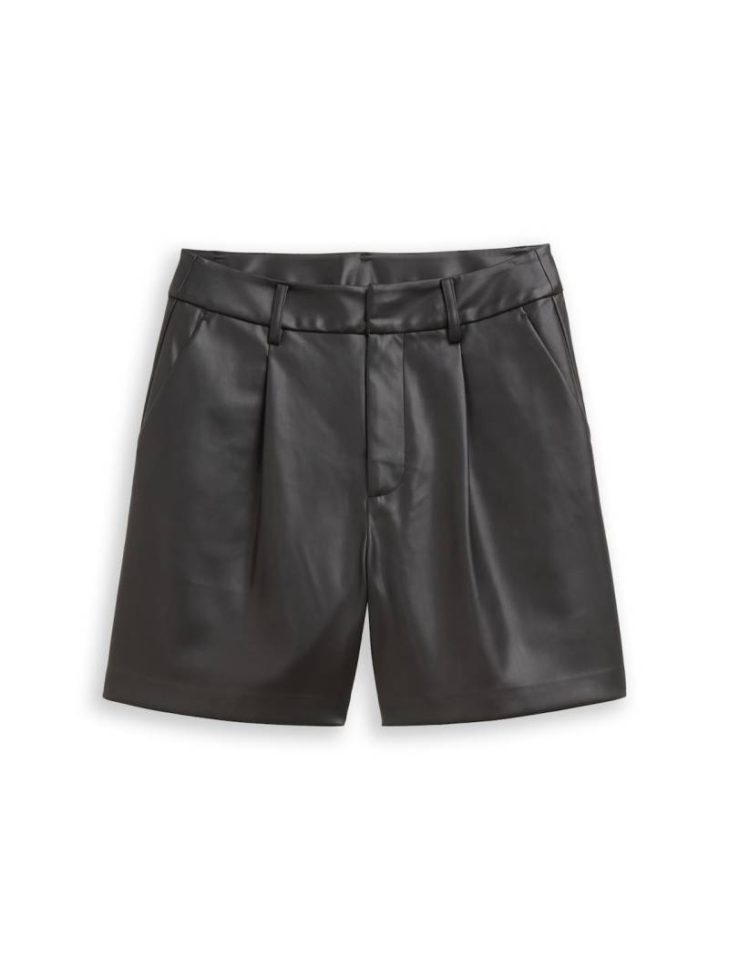 TOM TAILOR DENIM Damen Shorts in Lederoptik, schwarz, Uni, Gr. M von Tom Tailor Denim