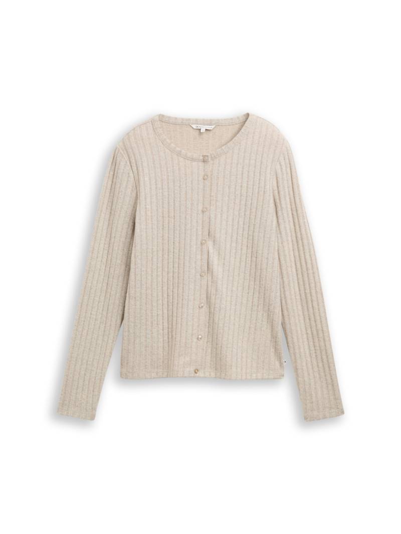 TOM TAILOR DENIM Damen Slim Fit Langarmshirt mit Deko-Knopfleiste, beige, Meliert, Gr. L von Tom Tailor Denim