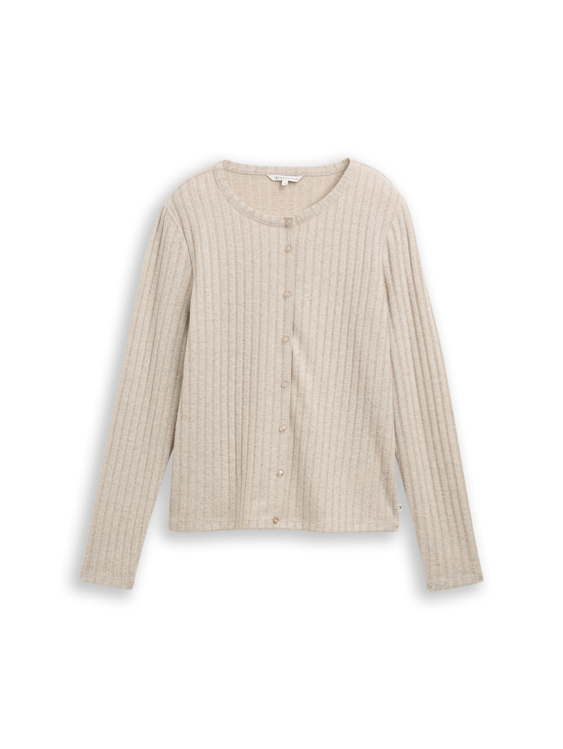 TOM TAILOR DENIM Damen Slim Fit Langarmshirt mit Deko-Knopfleiste, beige, Meliert, Gr. XL von Tom Tailor Denim