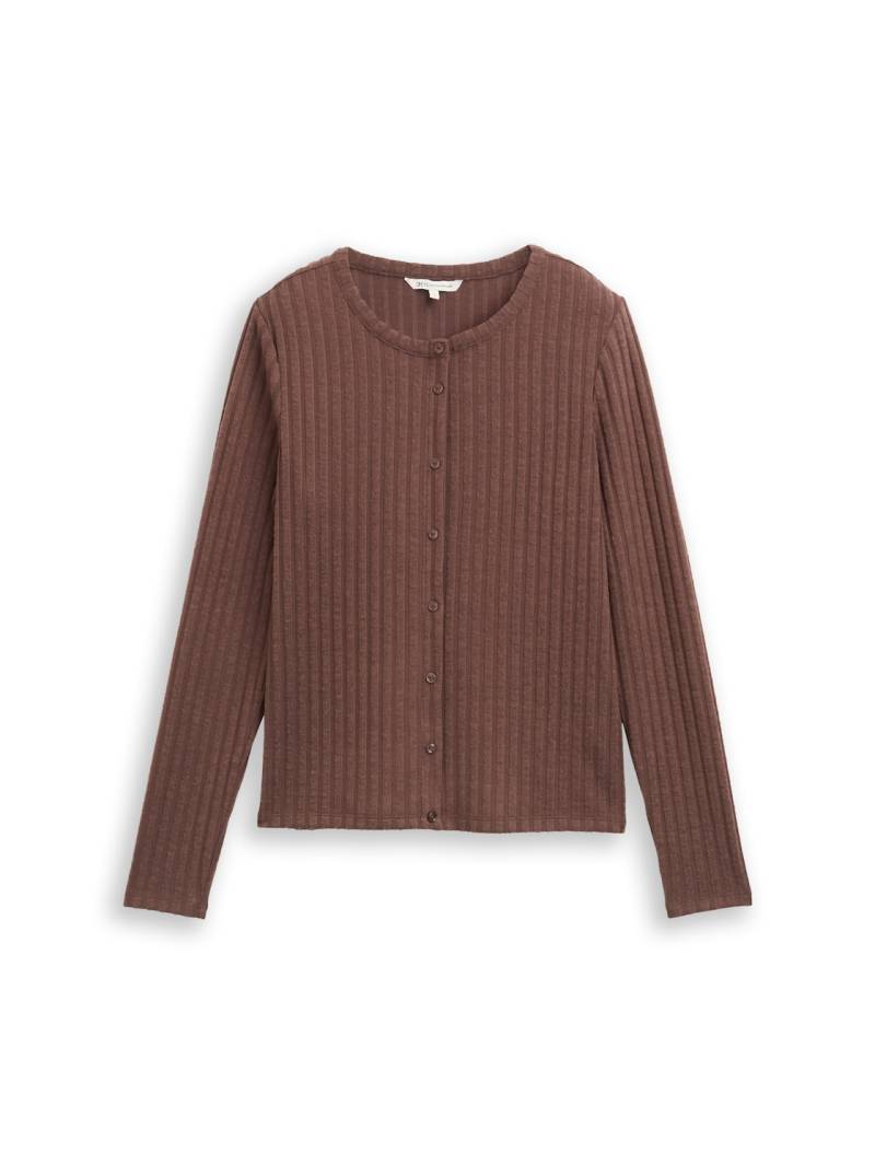 TOM TAILOR DENIM Damen Slim Fit Langarmshirt mit Deko-Knopfleiste, braun, Uni, Gr. XXL von Tom Tailor Denim