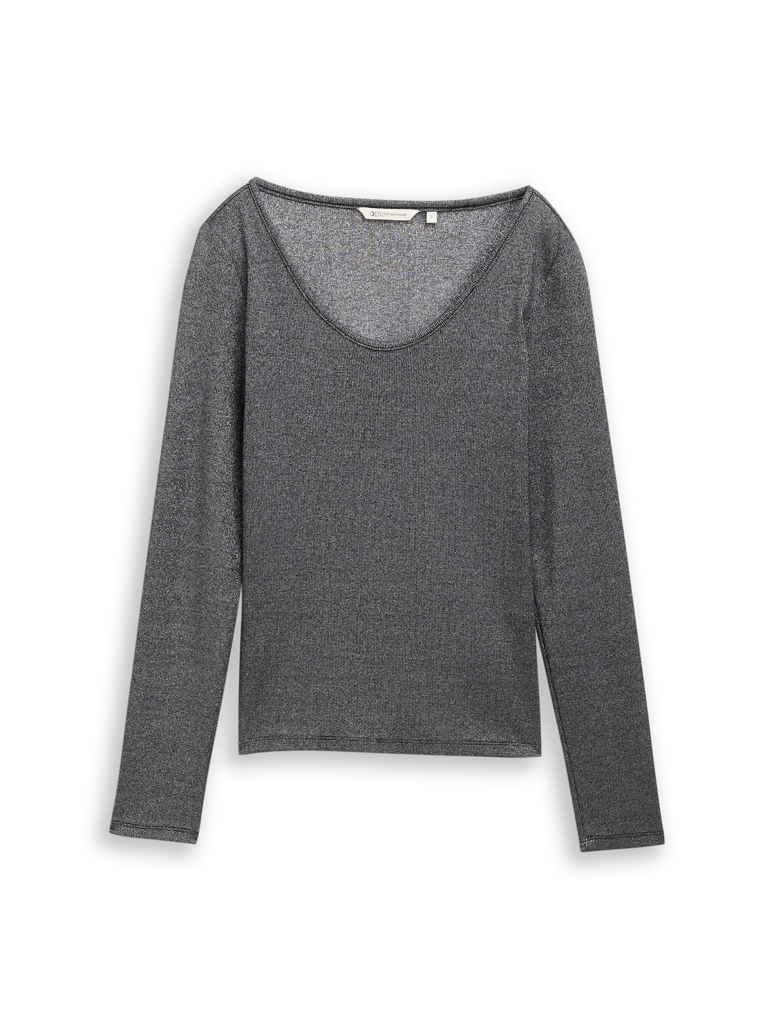 TOM TAILOR DENIM Damen Slim Fit Langarmshirt mit Glitzer-Effekt, schwarz, Uni, Gr. XXL von Tom Tailor Denim