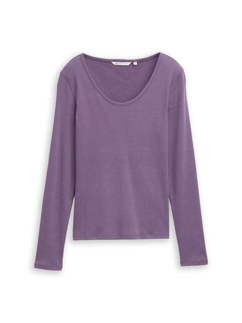 TOM TAILOR DENIM Damen Slim Fit Langarmshirt mit Rippstruktur, bunt, Uni, Gr. M von Tom Tailor Denim