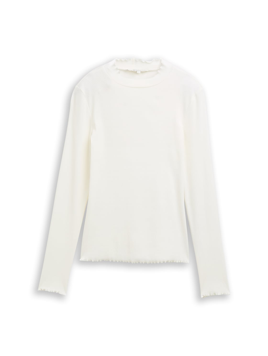 TOM TAILOR DENIM Damen Slim Fit Langarmshirt mit Rippstruktur, weiß, Uni, Gr. S von Tom Tailor Denim