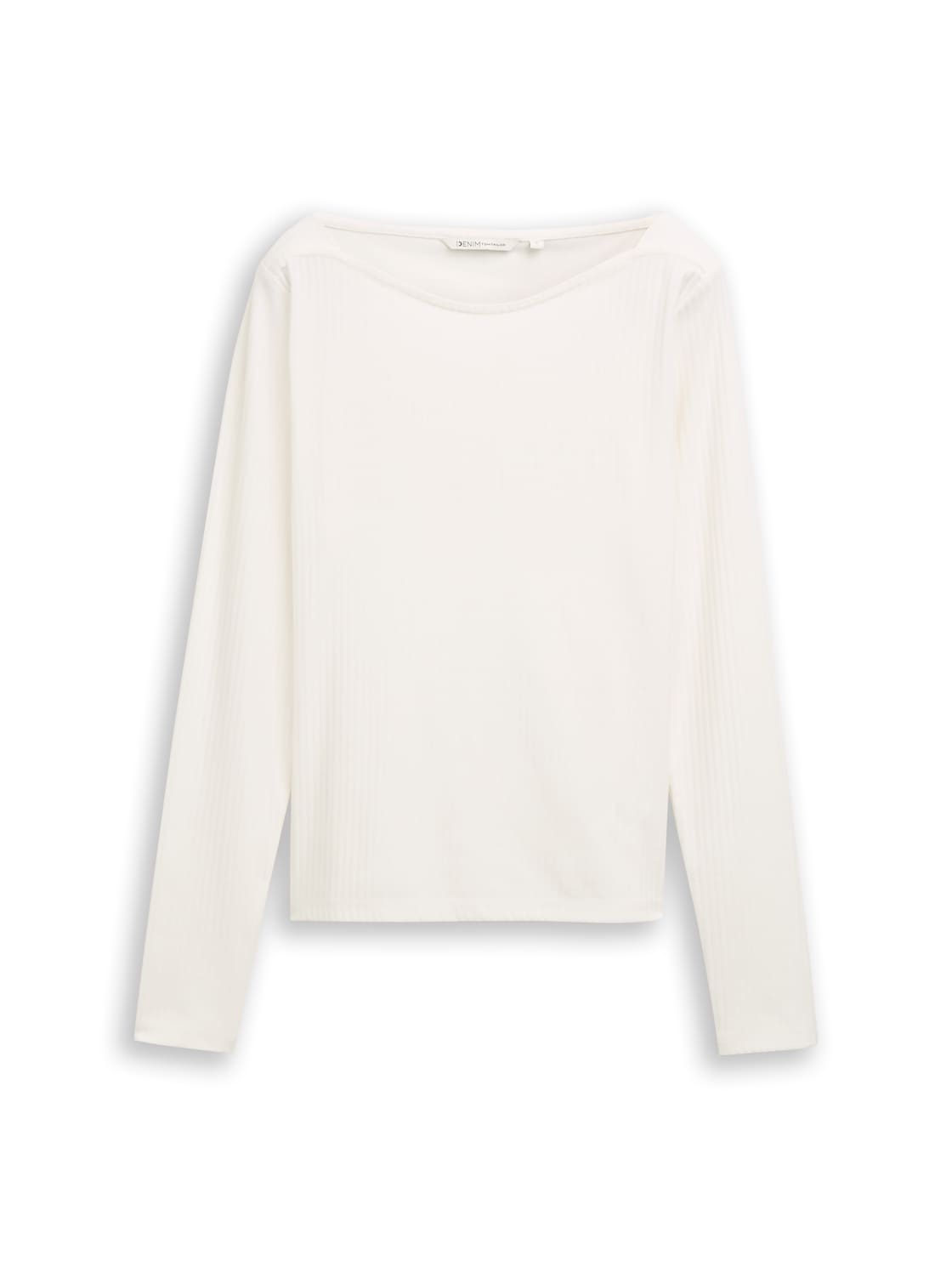 TOM TAILOR DENIM Damen Slim Fit Langarmshirt mit U-Boot-Ausschnitt, weiß, Uni, Gr. XXL von Tom Tailor Denim