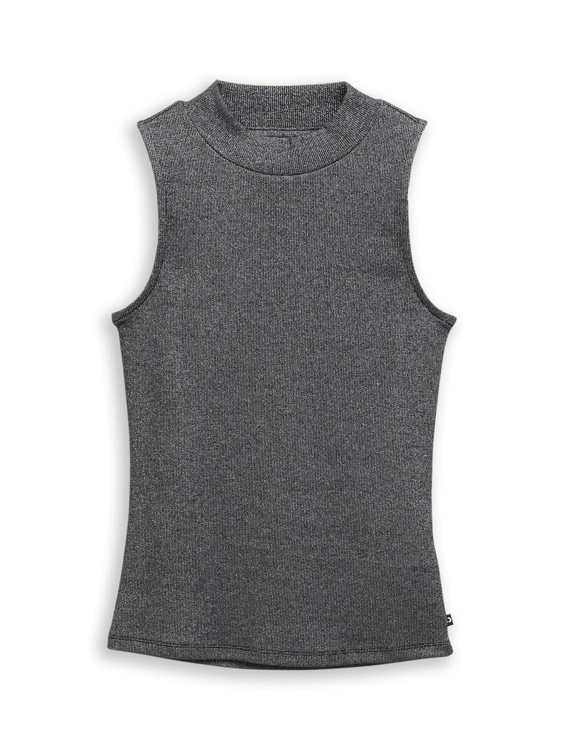 TOM TAILOR DENIM Damen Slim Fit Top mit Glitzer-Effekt, schwarz, Uni, Gr. L von Tom Tailor Denim