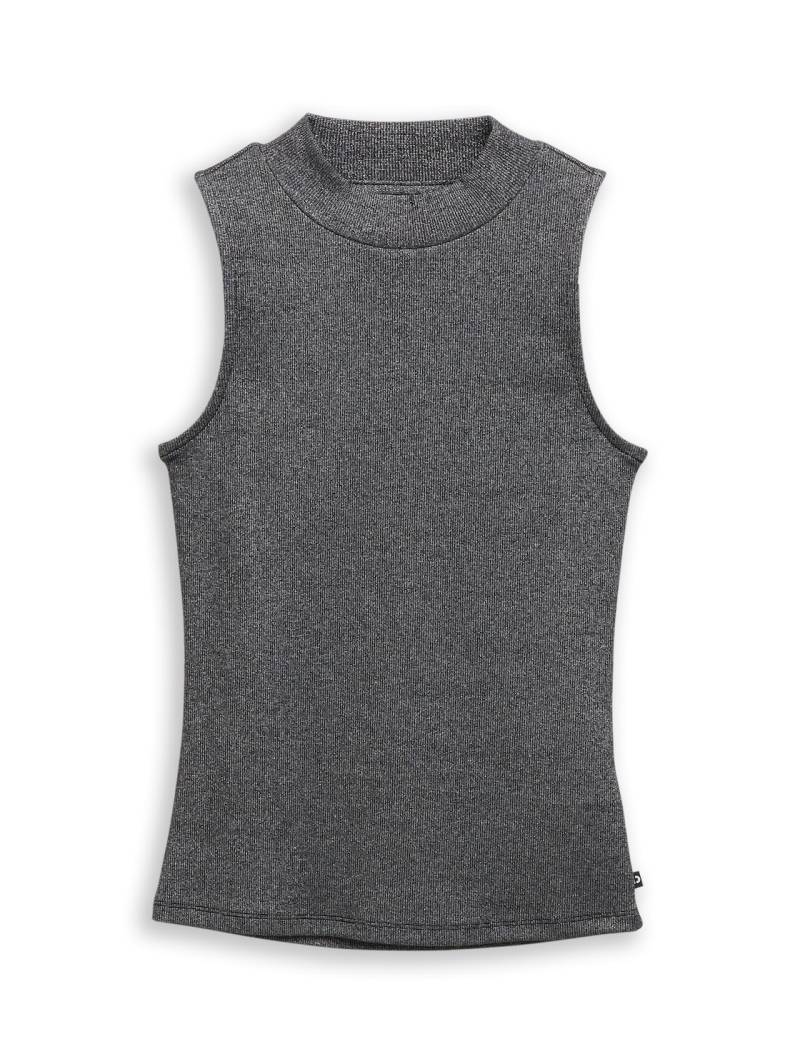 TOM TAILOR DENIM Damen Slim Fit Top mit Glitzer-Effekt, schwarz, Uni, Gr. S von Tom Tailor Denim