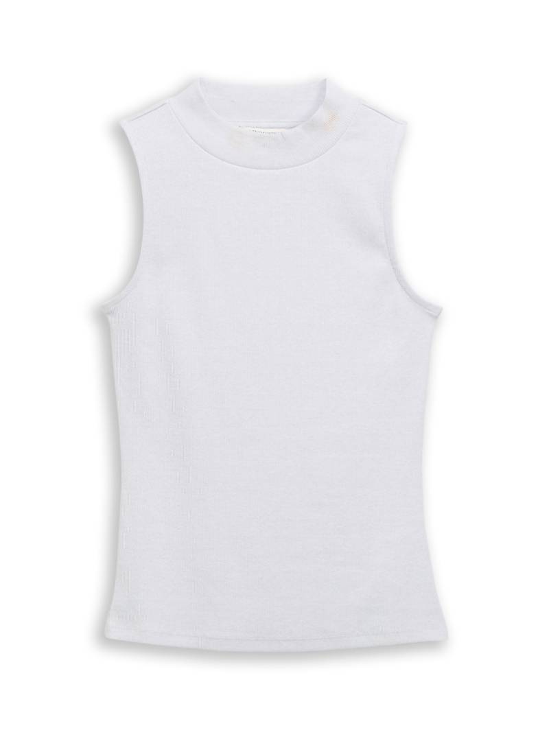 TOM TAILOR DENIM Damen Slim Fit Top mit Glitzer-Effekt, weiß, Uni, Gr. M von Tom Tailor Denim