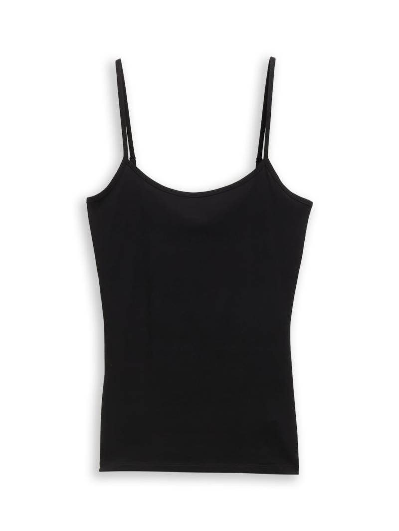 TOM TAILOR DENIM Damen Slim Fit Trägertop, schwarz, Uni, Gr. S von Tom Tailor Denim