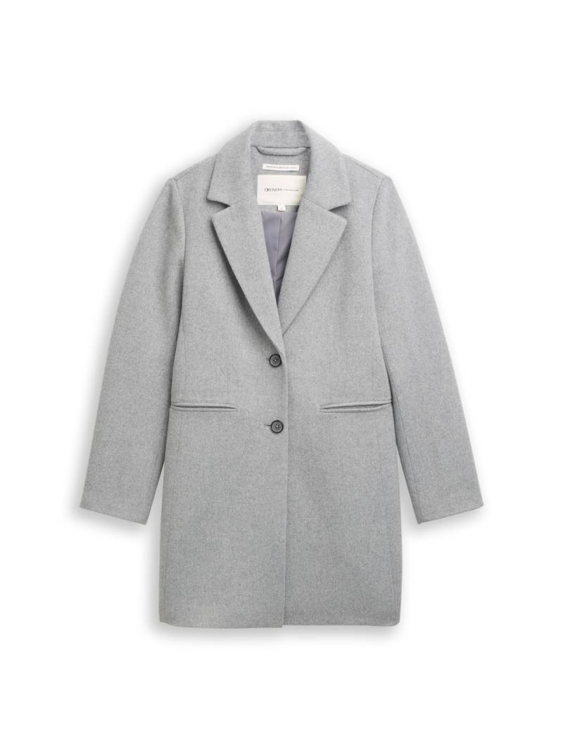 TOM TAILOR DENIM Damen Slim Fit Wollmantel, grau, Uni, Gr. M von Tom Tailor Denim