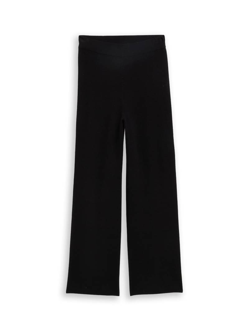TOM TAILOR DENIM Damen Straight Strickhose, schwarz, Uni, Gr. L von Tom Tailor Denim