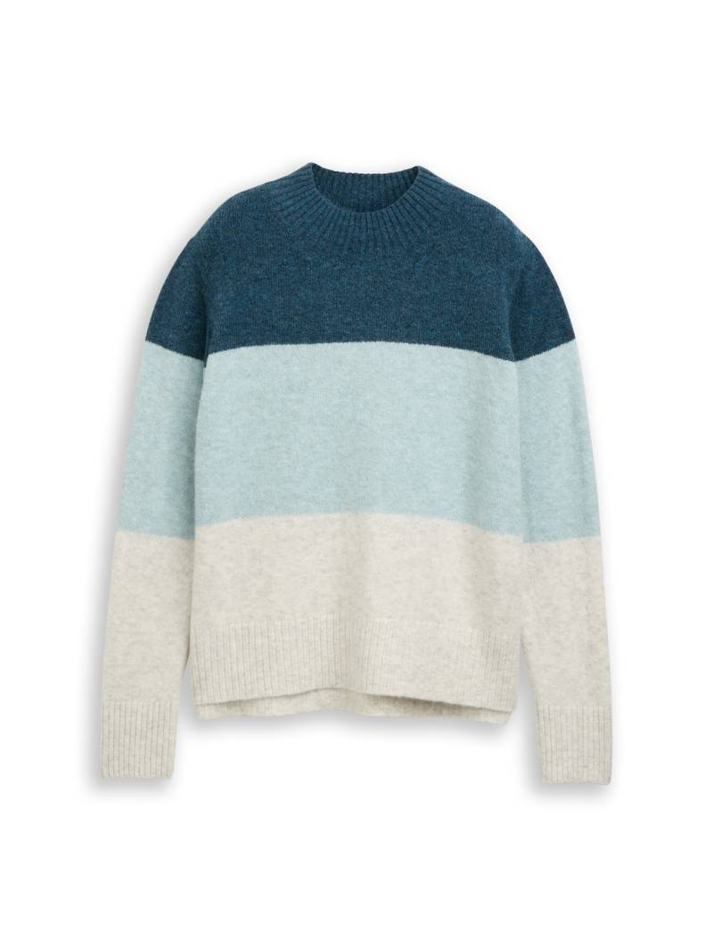 TOM TAILOR DENIM Damen Strickpullover mit Colour Blocking, blau, Colour Blocking, Gr. XXL von Tom Tailor Denim