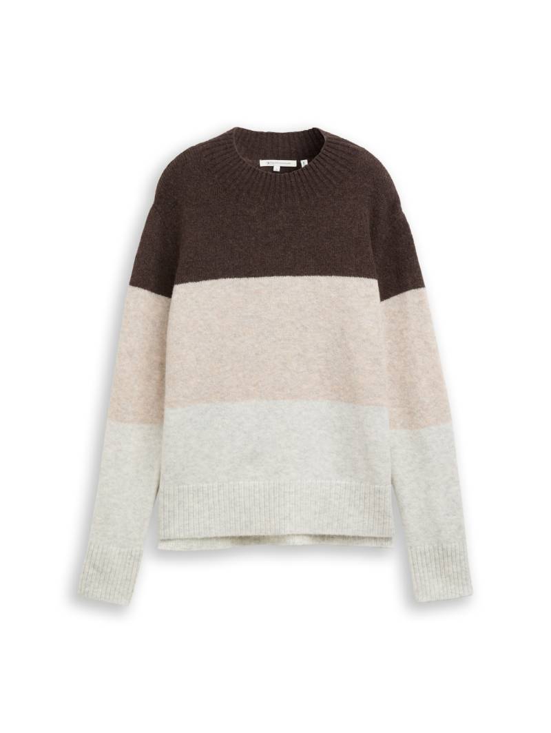 TOM TAILOR DENIM Damen Strickpullover mit Colour Blocking, braun, Colour Blocking, Gr. S von Tom Tailor Denim
