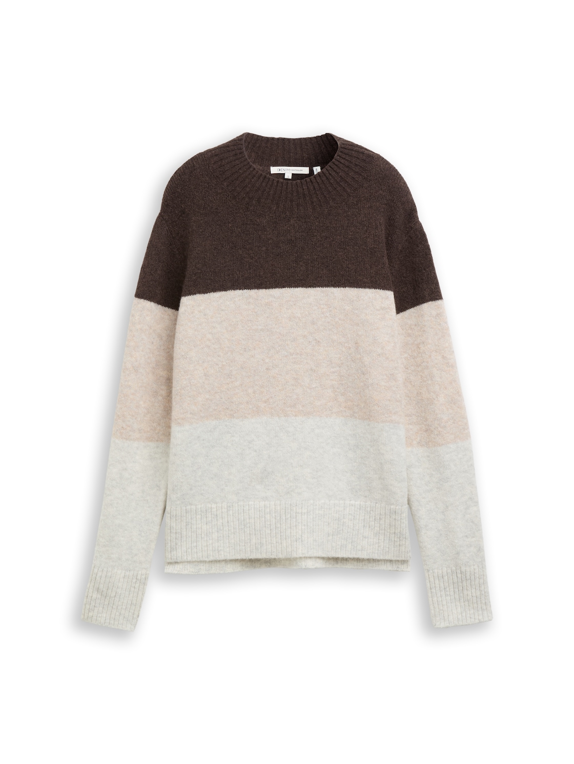 TOM TAILOR DENIM Damen Strickpullover mit Colour Blocking, braun, Colour Blocking, Gr. XS von Tom Tailor Denim