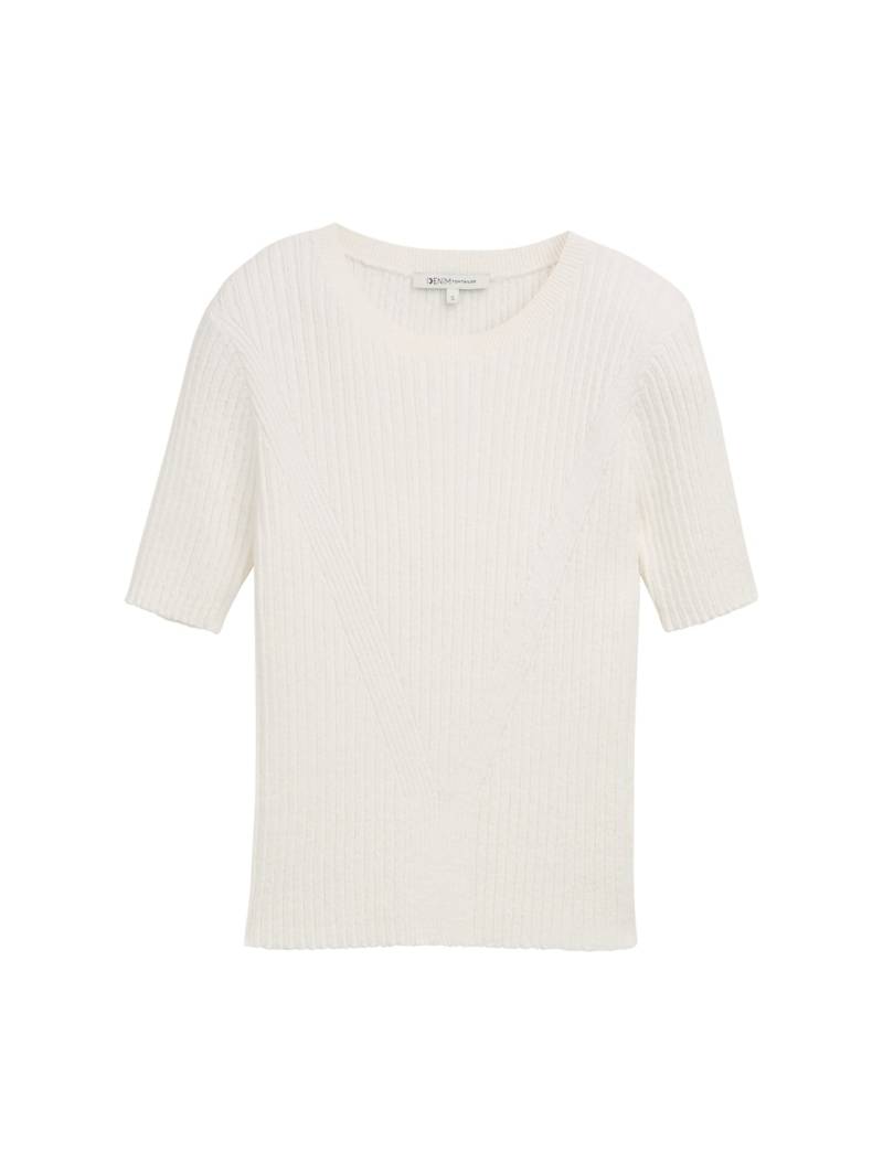 TOM TAILOR DENIM Damen Strickpullover mit Rippstruktur, weiß, Uni, Gr. XXL von Tom Tailor Denim