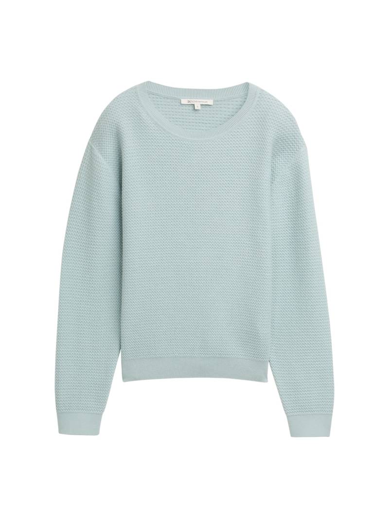 TOM TAILOR DENIM Damen Strickpullover mit Rundhalsausschnitt, blau, Uni, Gr. L von Tom Tailor Denim