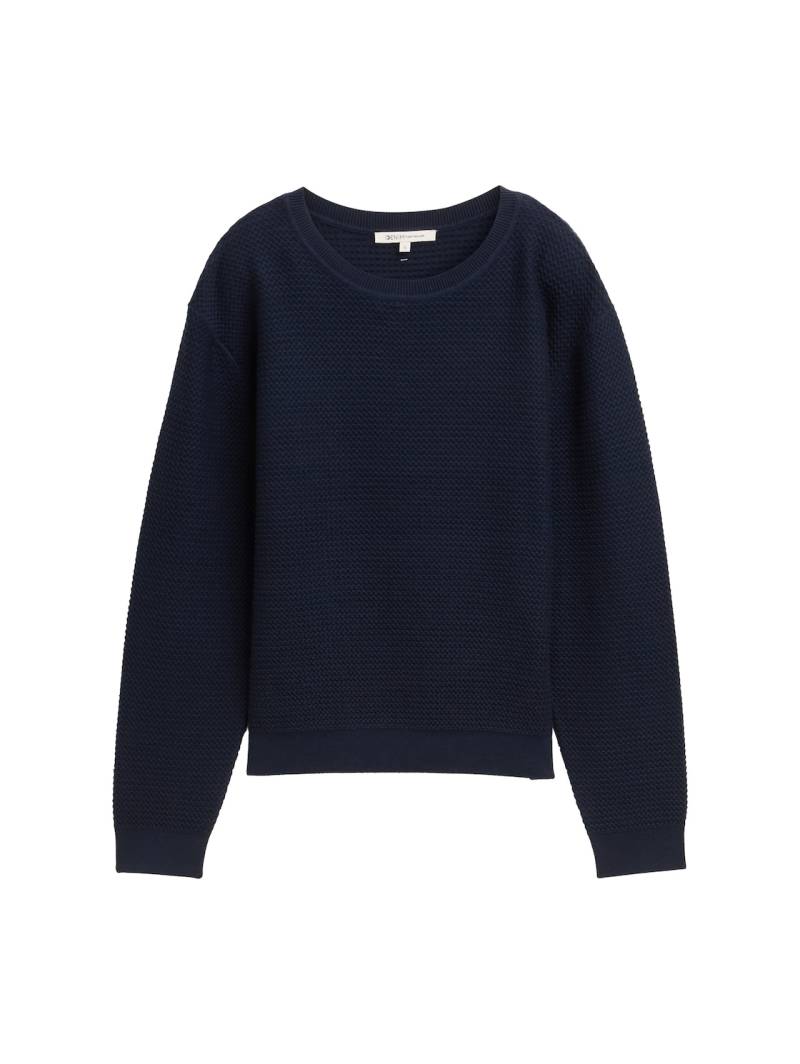 TOM TAILOR DENIM Damen Strickpullover mit Rundhalsausschnitt, blau, Uni, Gr. XXL von Tom Tailor Denim