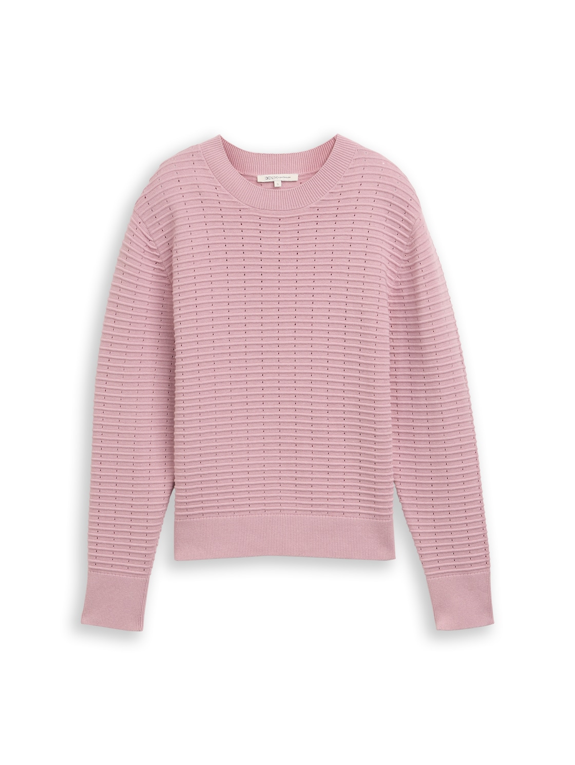 TOM TAILOR DENIM Damen Strickpullover mit Rundhalsausschnitt, rosa, Uni, Gr. M von Tom Tailor Denim