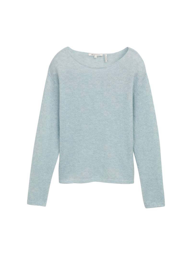 TOM TAILOR DENIM Damen Strickpullover mit U-Boot-Ausschnitt, blau, Meliert, Gr. L von Tom Tailor Denim