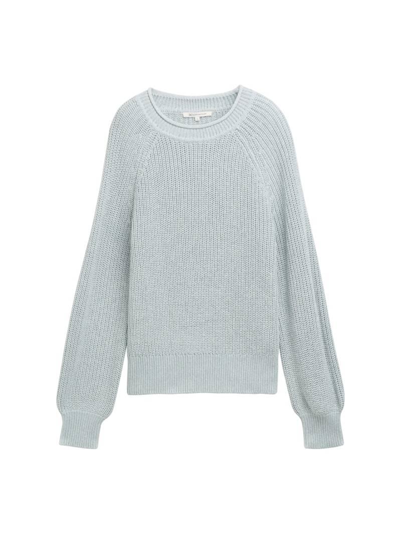 TOM TAILOR DENIM Damen Strickpullover mit leichten Ballonärmeln, blau, Meliert, Gr. L von Tom Tailor Denim