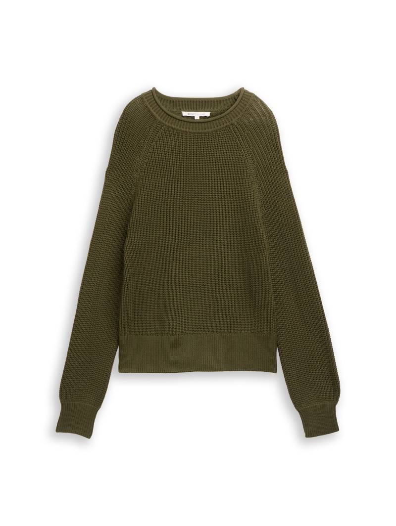 TOM TAILOR DENIM Damen Strickpullover mit leichten Ballonärmeln, grün, Uni, Gr. XS von Tom Tailor Denim