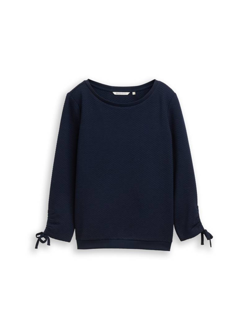 TOM TAILOR DENIM Damen Sweatshirt mit Raffärmeln, blau, Uni, Gr. XXL von Tom Tailor Denim