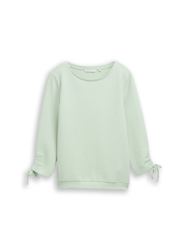 TOM TAILOR DENIM Damen Sweatshirt mit Raffärmeln, grün, Uni, Gr. XXL von Tom Tailor Denim