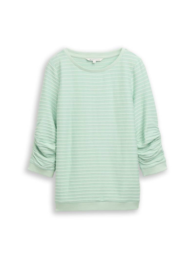 TOM TAILOR DENIM Damen Sweatshirt mit Streifenmuster, grün, Gestreift, Gr. M von Tom Tailor Denim