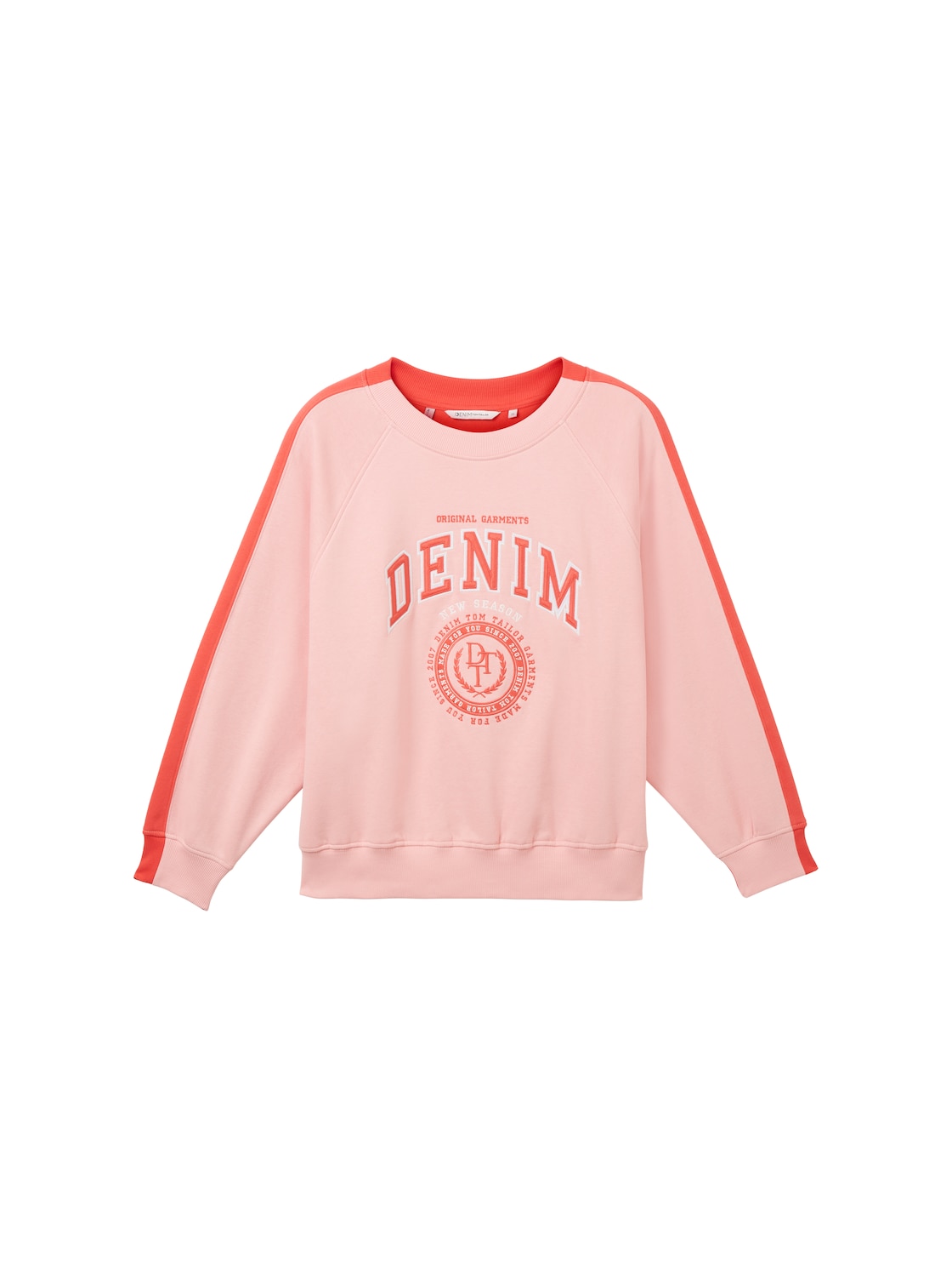 TOM TAILOR DENIM Damen Sweatshirt mit recyceltem Polyester, rosa, Colour Blocking, Gr. L von Tom Tailor Denim