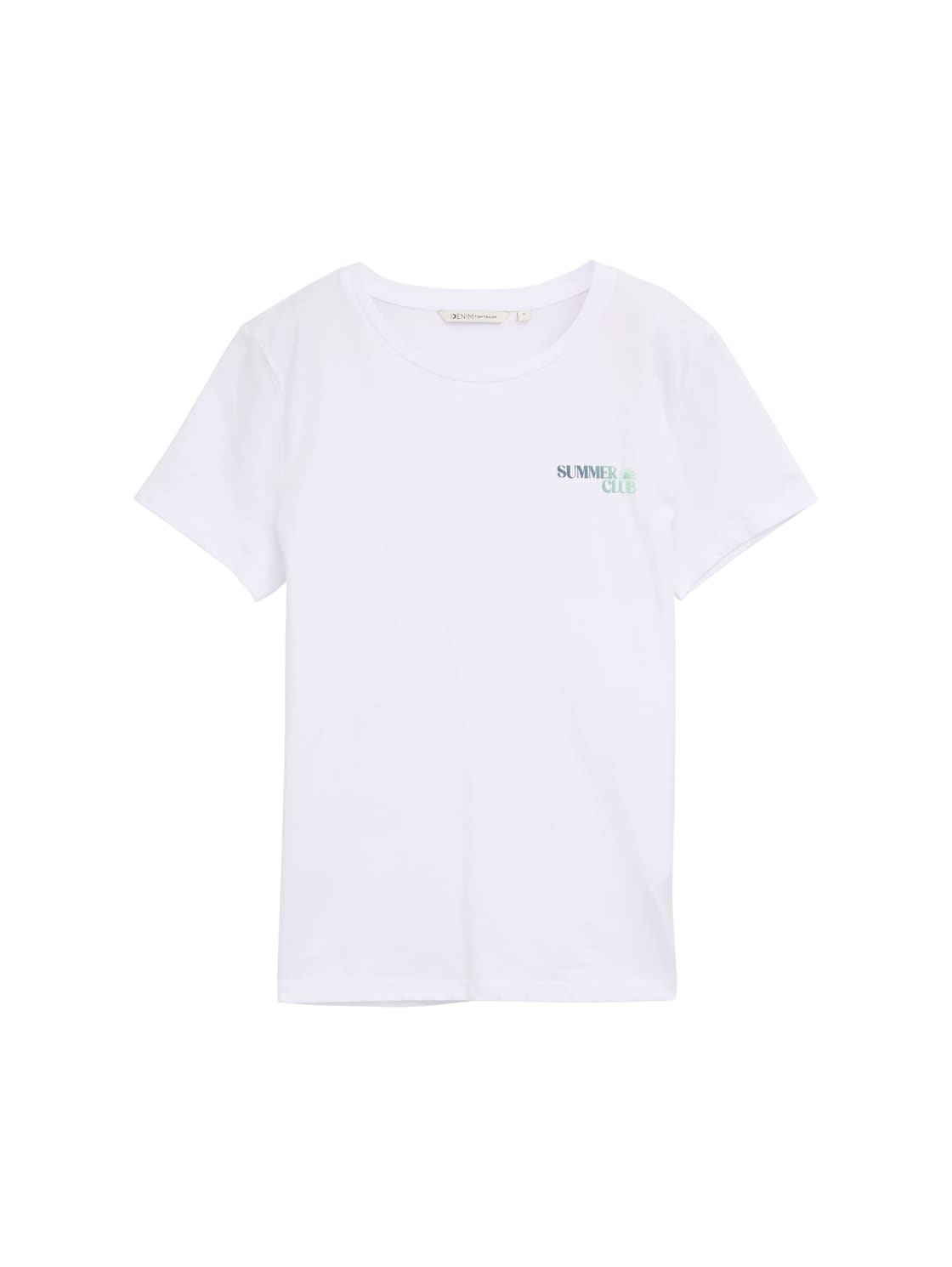 TOM TAILOR DENIM Damen T-Shirt mit Schriftzug, weiß, Uni, Gr. XL von Tom Tailor Denim