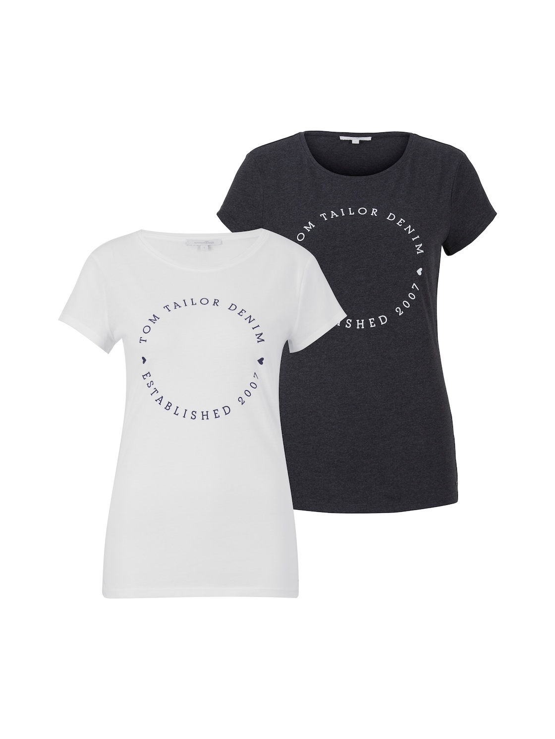 TOM TAILOR DENIM Damen T-Shirt mit Textprint im 2er-Pack, grau, Uni, Gr. XL von Tom Tailor Denim