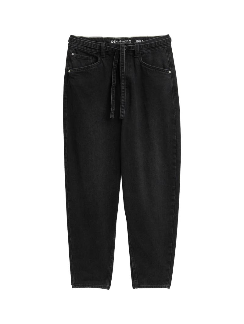 TOM TAILOR DENIM Damen TTADEA BARREL Jeans mit Gürtel, schwarz, Uni, Gr. S von Tom Tailor Denim