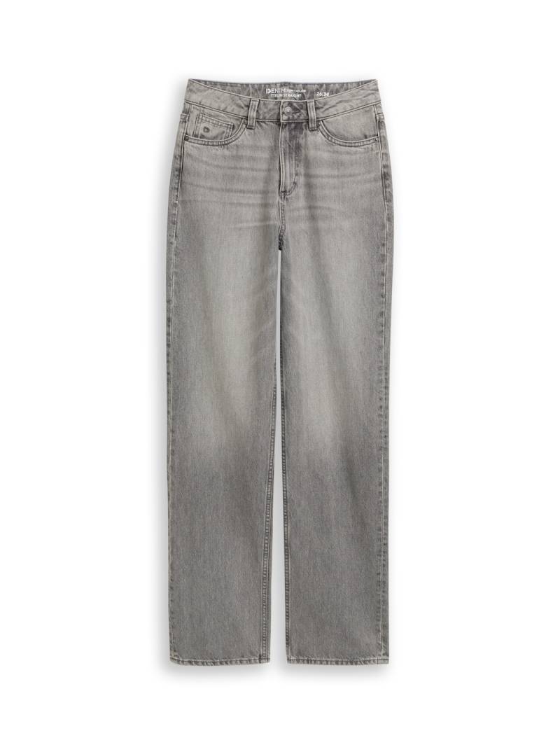 TOM TAILOR DENIM Damen TTELIN STRAIGHT Jeans, grau, Uni, Gr. 25/32 von Tom Tailor Denim